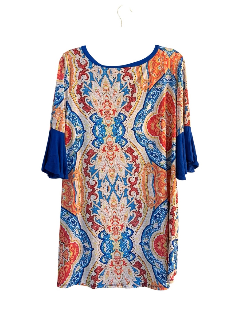 R. Rouge 3X Paisley Tunic Top Blue Orange Bell Sleeve V Neck Boho - Picture 6 of 11